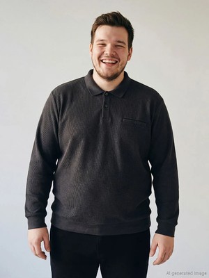 LC Waikiki Antrasit Büyük Beden Polo Yaka Erkek Sweatshirt