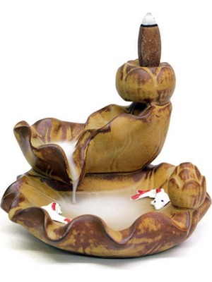 Hediye Fikri Kahverengi Renk Balıklı Göl Tasarımlı Geri Akışlı Seramik 5 Adet Tütsü Seti