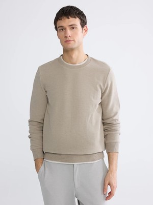 LC Waikiki Bej Bisiklet Yaka Erkek Sweatshirt