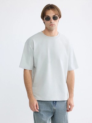 LC Waikiki Gri Bisiklet Yaka Kısa Kollu Erkek Sweatshirt