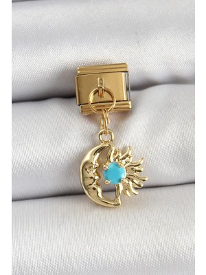Prativas 316L Çelik Sallantılı Ay ve Güneş Model Gold Renk Nomination Charm – PRT3500EB06580