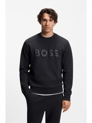 Boss Erkek Regular Fit Yuvarlak Yakalı Logo Kabartmalı Pamuklu Uzun Kollu Lacivert Sweatshirt 50555516-402