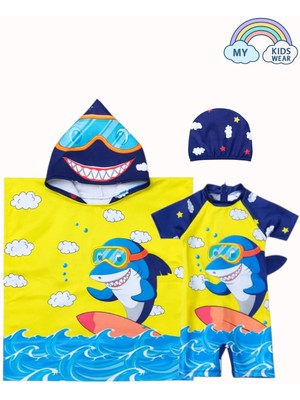 My Kids Wear Erkek Çocuk Deniz Kombini 3’lü Set – Mayo, Havlu ve Bone 12585