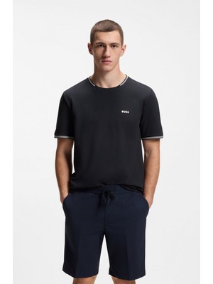 Boss Erkek Normal Kalıp Çizgili Bisiklet Yakalı Esnek Pamuklu Kısa Kollu Lacivert T-Shirt 50521245-402