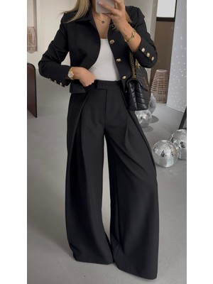 Trendparis Kadın Siyah Yüksek Bel Dökümlü Palazzo Pantolon