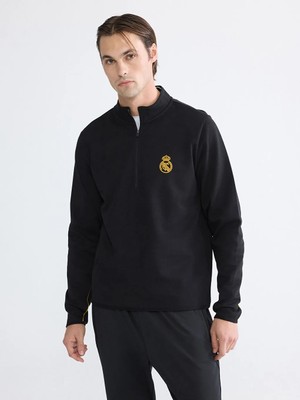 LC Waikiki Siyah Real Madrid Nakışlı Erkek Sweatshirt