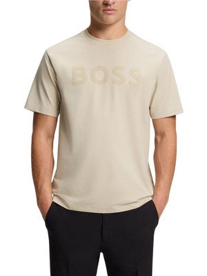 Boss Erkek Rahat Kesim Yuvarlak Yakalı Esnek Pamuklu Kısa Kollu Bej T-Shirt 50553636-272