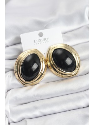 Prativas Pirinç Siyah Badem Model Vintage Gold Kadın Küpe – PRT3500EB10021