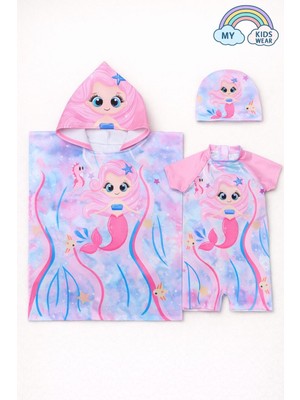 My Kids Wear Kız Çocuk Deniz Kombini 3’lü Set – Mayo, Havlu ve Bone 12580