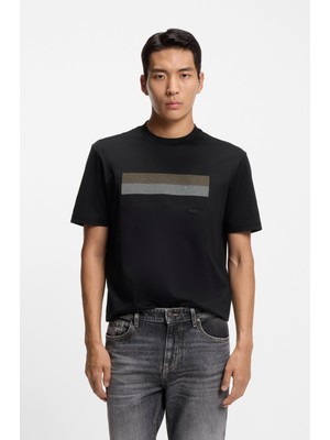 Boss Erkek Normal Kesim Yuvarlak Yakalı Işlemeli Desenli Pamuklu Kısa Kollu Siyah T-Shirt 50556354-001