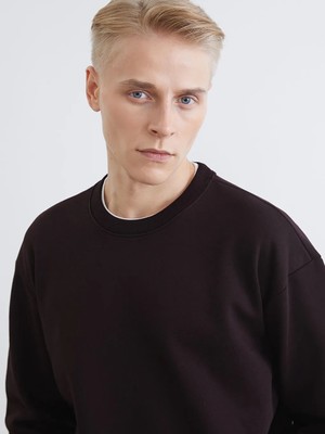 LC Waikiki Kahverengi Bisiklet Yaka Erkek Kalın Sweatshirt