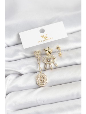Prativas Pirinç Gold Renk Göz ve Kutup Yıldızı Model Ysx Trio Küpe Seti – PRT3500EB09923