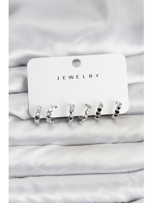 Prativas Gümüş Renk Pirinç Minimal Kalp Detaylı Kadın Küpe Seti – PRT3500EB09829