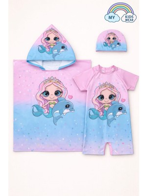 My Kids Wear Kız Çocuk Deniz Kombini 3’lü Set – Mayo, Havlu ve Bone 12577