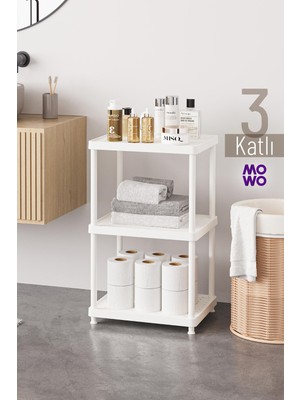 Mowo Home 3 Katlı Beyaz 40X33 Plastik Banyo Raf Sistemi, Mutfak Rafı, Kiler, Kitaplık Çok Amaçlı Düzenleyici