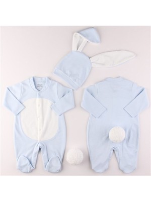 Miniropa Mavi Renk Bebek Tavşan Ponponlu Tavşan Kulaklı Tulum Bebek Hediyesi Bebek Fotoğtaf Çekimi Ürünü