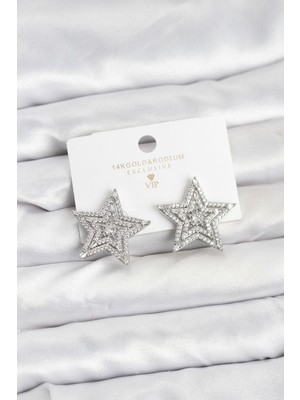 Prativas Gümüş Renk Pirinç Zirkon Taşlı Yıldız Model Kadın Küpe – PRT3500EB09870