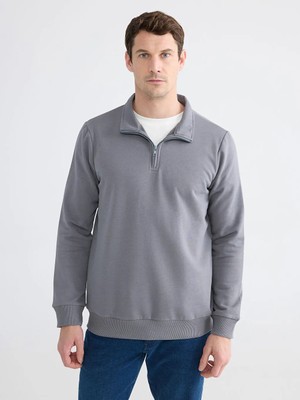 LC Waikiki Gri Dik Yaka Uzun Kollu Erkek Kalın Sweatshirt