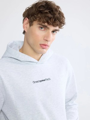 LC Waikiki Beyaz Baskılı Erkek Kalın Sweatshirt