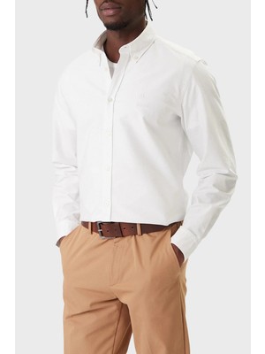 Boss Erkek Normal Kesim %100 Pamuklu Logo Işlemeli Uzun Kollu Beyaz Gömlek 50555966-100