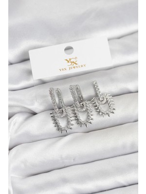 Prativas Pirinç Gümüş Renk Zirkon Taşlı Vintage Model Ysx Trio Küpe Seti – PRT3500EB09928