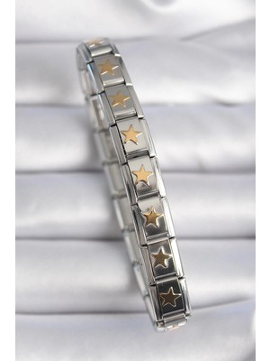 Prativas 316L Çelik Gümüş Renk Gold Yıldız Işleme Nomination Charm Bileklik – PRT3500EB05125