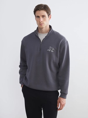 LC Waikiki Antrasit Fermuarlı Dik Yaka Erkek Sweatshirt