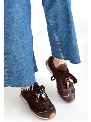 Zerenyus ZRNE-008 Premium Kahve Bağcıklı Kadın Spor Ayakkabı