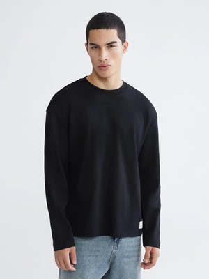 LC Waikiki Siyah Bisiklet Yaka Erkek Sweatshirt