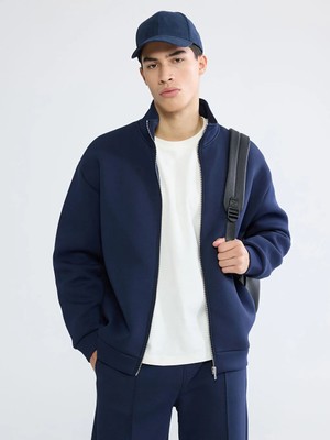 LC Waikiki Lacivert Dik Yaka Erkek Fermuarlı Sweatshirt