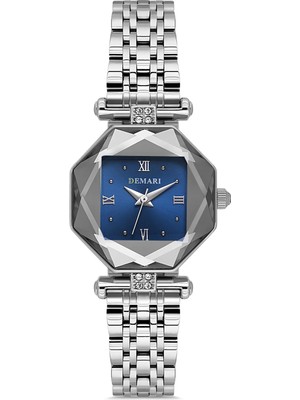 DEMARİ Demari Kadın Kol Saati Quartz Mekanizma, Gümüş Çelik Kordon, Mavi Kadran DM-00110L-A3