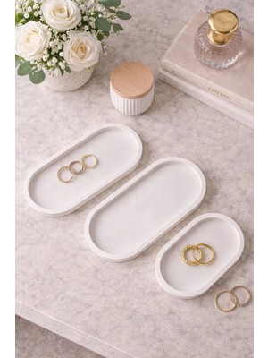 Öztürk Organizasyon Minimal Oval Dekoratif 3`lü Dekoratif Taş Tepsi Seti-Takı & Aksesuar Organizer