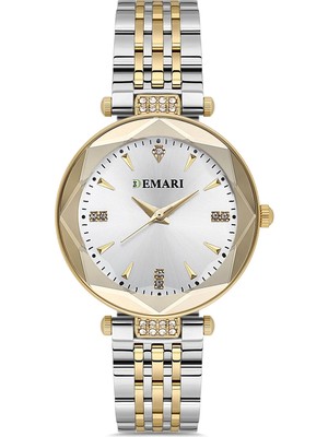 DEMARİ Demari Kadın Kol Saati Quartz Mekanizma, Gümüş Çelik Kordon, Taş Detaylı Siyah Kadran DM-00104L-D1