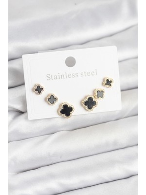 Prativas 316L Çelik Zirkon Taşlı Yonca Model Kadın Küpe Seti – PRT3500EB09953