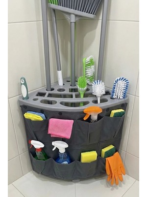 Saban Köşe Tipi Çok Amaçlı Temizlik Seti Organizeri – Süpürge, Faraş ve Temizlik Malzemesi Düzenleyici