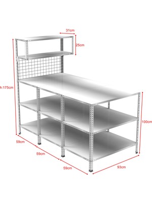 Rafburada 3 Katlı 3'lü Paketleme Masası 177x93 cm - 2 Raflı Tel Kafesli , Atölye, Depo, Hobi Çalışma Masası