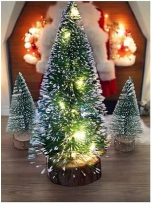 3'lü (1 Kendinden Gün Işığı 15 Cm,2 Adet Işıksız 10 Cm) Mini Çam, Yılbaşı Ağacı, Yeşil