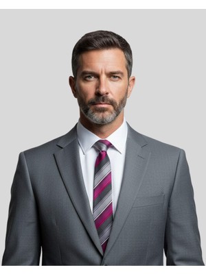 1001 Kravat Fuşya Çizgili 7,5 cm Genişliğinde Ipek Kravat