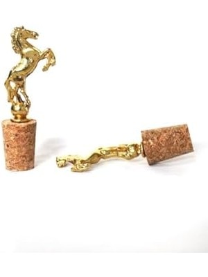 Altın Şahlanan At Figürlü 2 Adet Mantar Tıpa - Şarap Yağdanlık Şişe