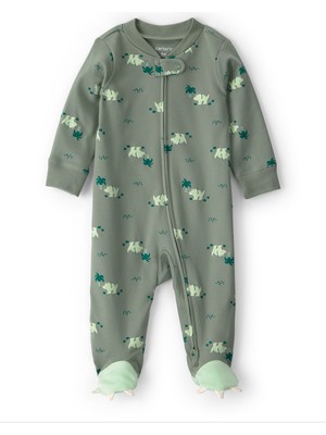 Carter's Yeşil Dinozor Temalı Erkek Bebek Uyku Tulumu Kısa Kol Yumuşak Kumaş Özellikli
