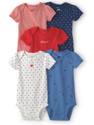 Carter's Kız Bebek 5li Kısa Kollu Body Yenidoğan-24 Ay Çok Renkli