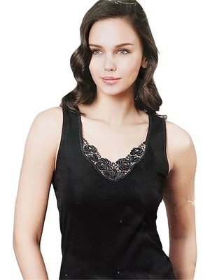 Beruflic Şahinler Kalın Askılı Dantelli Siyah Atlet