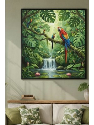 Safir Design Egzotik Yağmur Ormanı ve Papağan Temalı Çerçeveli Tablo