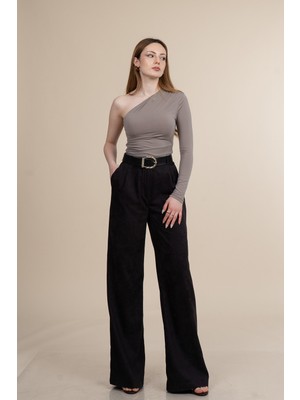 MissVina Ince Dokulu Kadife Süet Bol Paça Pantolon