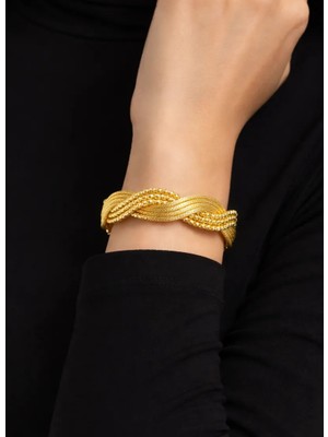 Kızılay Kuyumcusu 14 Ayar Altın Sarmal Dorikalı Hasır Kelepçe Bilezik  24.65 gr