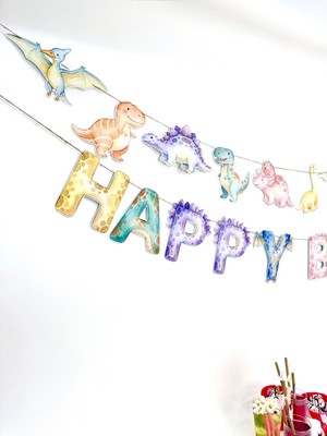 Fluparty Dinosaur - Dinozor Temalı “Happy Birthday” Yazı Banner