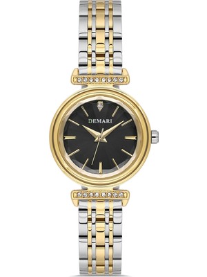 DEMARİ Demari Kadın Kol Saati Quartz Mekanizma, Gold Çelik Kordon, Taş Detaylı Gold Kadran, Yuvarlak Kasa DM-00111L-D2