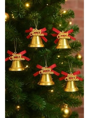 9 Adet Lüx Kırmızı Kurdelalı Yılbaşı Merry Christmas Çan Süs 5cm Yılbaşı Ağacı Süsleri