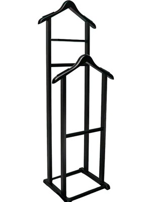 NYN Ahşap Dilsiz Uşak Siyah Renk Çift Tepeli Ayaklı Askı