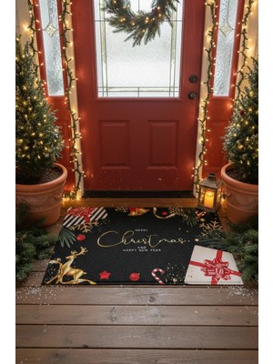 Esnature Mutlu Yıllar Merry Christmas And Happy New Year Welcome Yeşil Kapı Önü Paspası 45X70CM